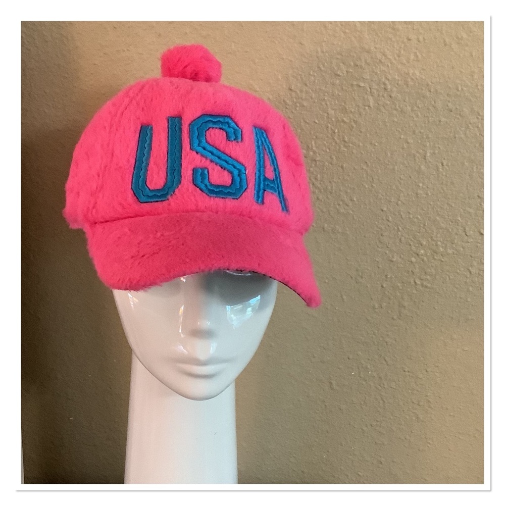 Pink Fuzzy USA Cap